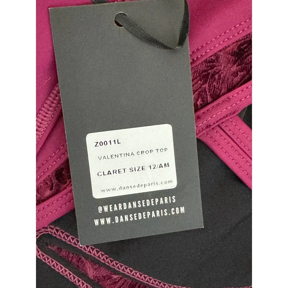 Dance De Paris 2 Pc Valentina Shorts & Crop Top Claret Girl 12 NWT Stretch Nylon
